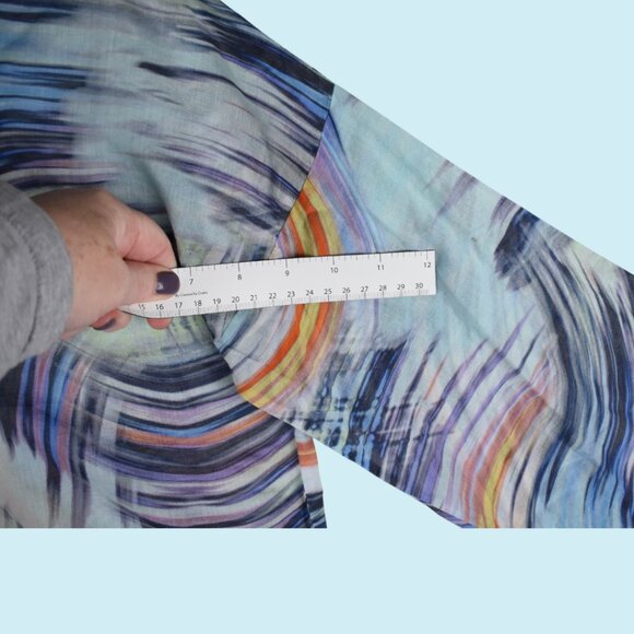 Eres Printed Mini Dress Women's Size Medium Blue Shift 3/4 Sleeve V-neck Tunic - Picture 9 of 10